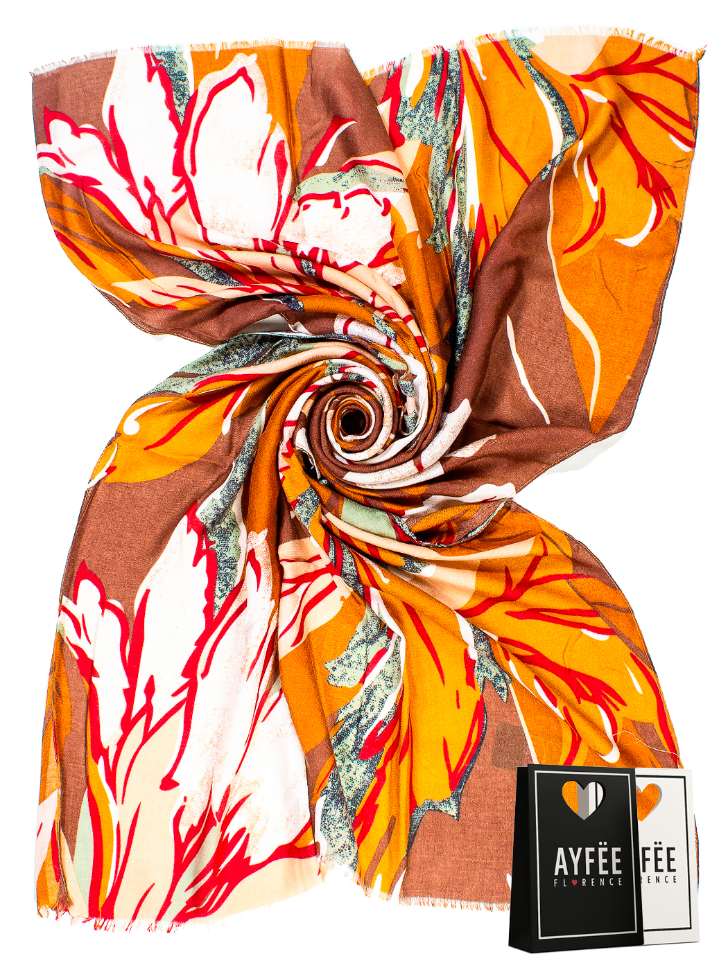 STOLA STAMPA BIG FLOWER CM 90X180 100%VI MADE IN PRC                - RUST